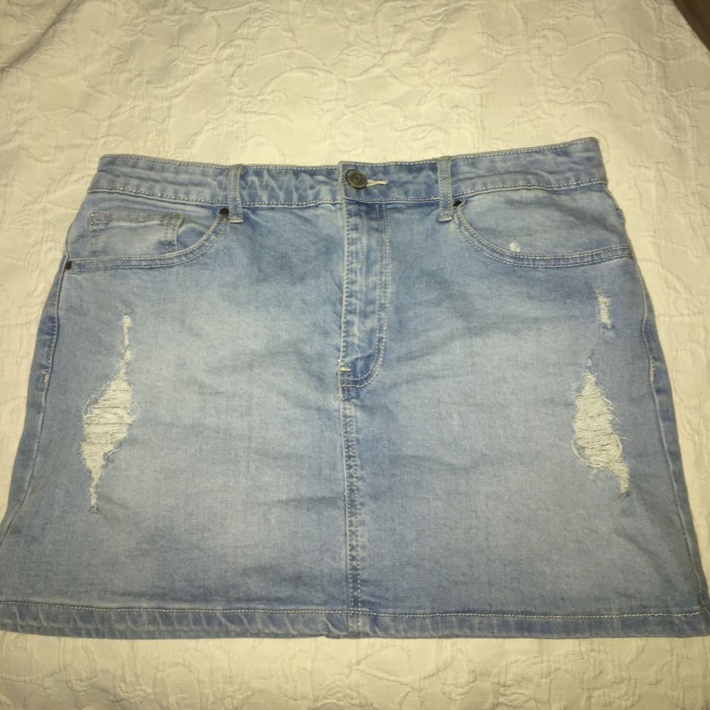 Distressed jean skirt